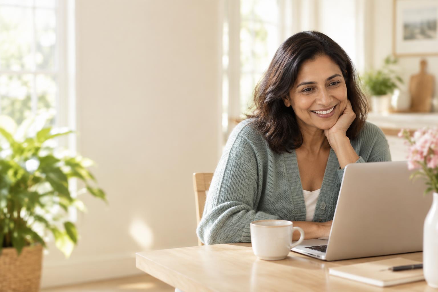 A woman at home using her laptop